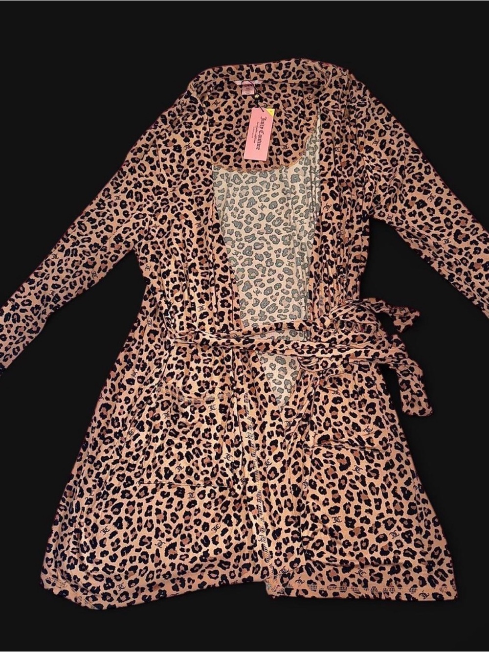 Juicy Couture 3 Piece Leopard Robe & Black Pajamas Set 🩷👑